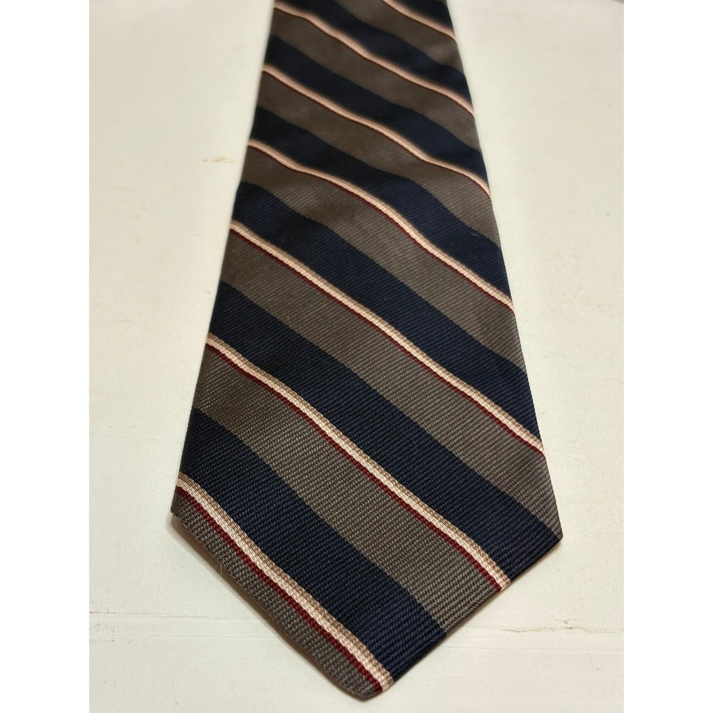 Vintage Briar Silk Neck Tie Striped Navy Gray Red Regimental Mens Traditional